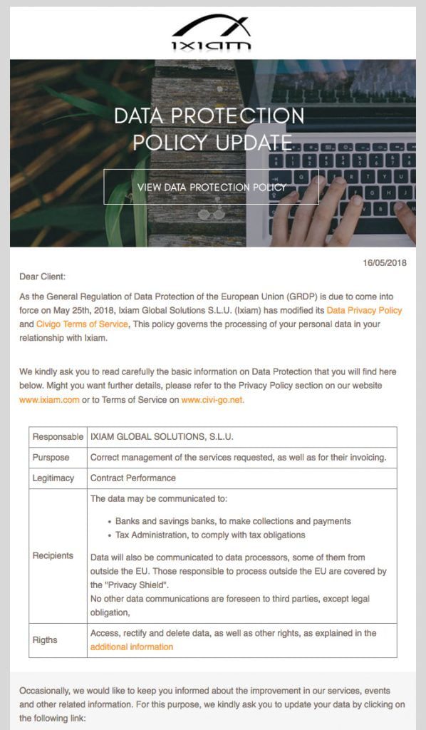 Sample newsletter for GDPR