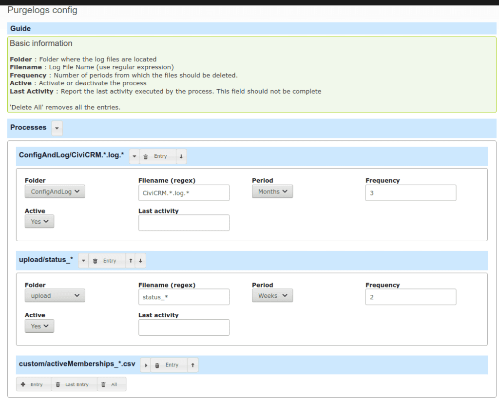 Ui configuration for purging logs in civicrm