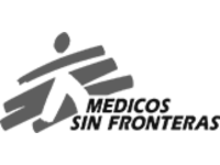 Medicos Sin Fronteras (Doctors Without Borders) logo with a stylized figure and gray bands beside the name on a white background.